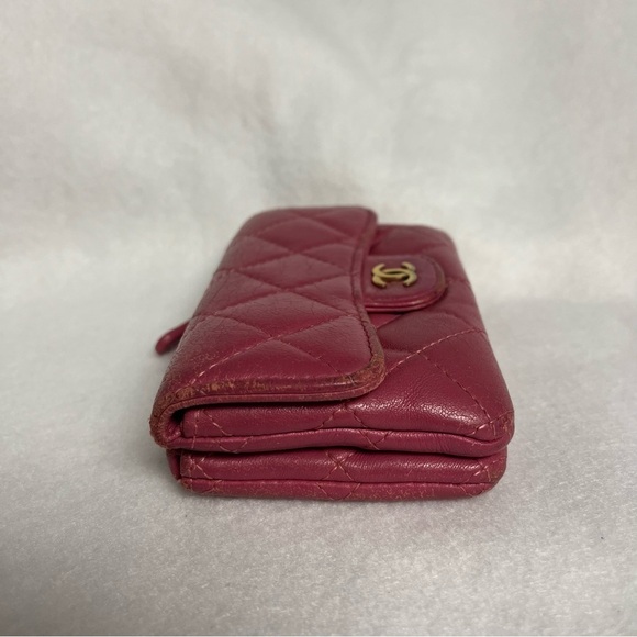 CHANEL Pink Flap Lambskin Leather Snap Card Holder Double Pocket Zip GHW - Picture 8 of 16